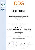 Zertifikat für ersten Diabetes-Schwerpunktpflegedienst